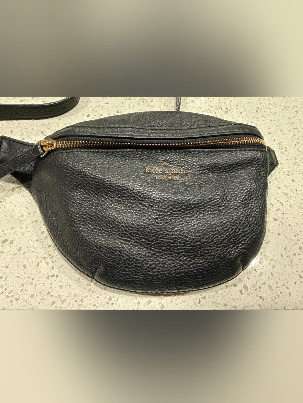 kate spade Black Pebbled Leather Crossbody Belt Bag with Gold Hardware